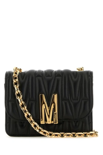 Shop Moschino Woman Black Nappa Leather M Bag Shoulder Bag