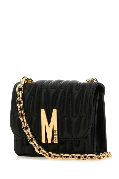 Shop Moschino Woman Black Nappa Leather M Bag Shoulder Bag