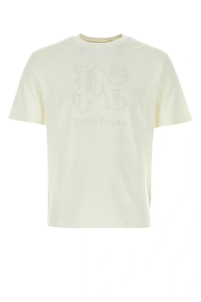 Shop Palm Angels Man Ivory Cotton T-shirt In White