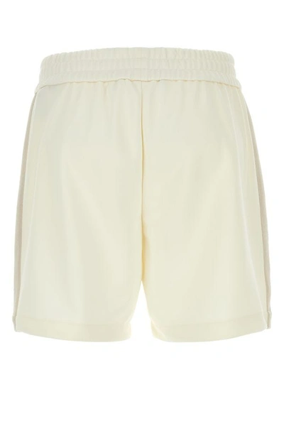 Shop Palm Angels Man Ivory Polyester Bermuda Shorts In White