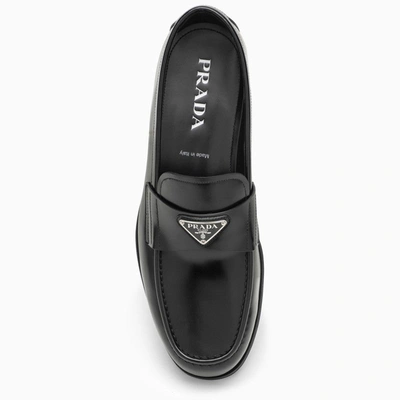 Shop Prada Black Leather Loafer With Logo Men