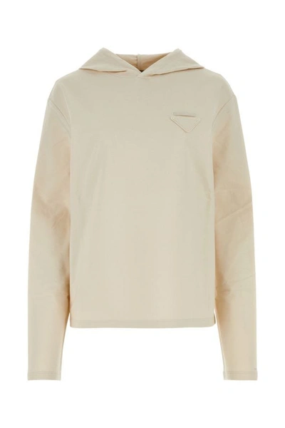 Shop Prada Woman Sand Stretch Cotton Oversize Sweatshirt In Brown