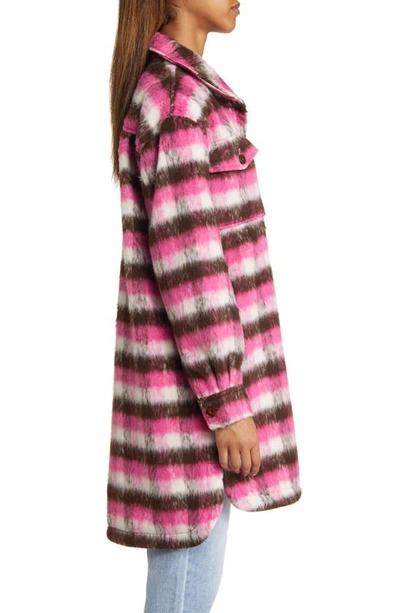 Shop Vigoss Plaid Long Shacket In Barbie Pink