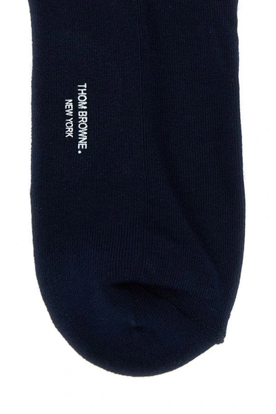 Shop Thom Browne Man Blue Stretch Cotton Blend Socks