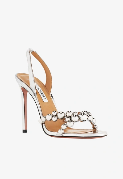 Shop Aquazzura Bubbles 105 Slingback Sandals In Silver