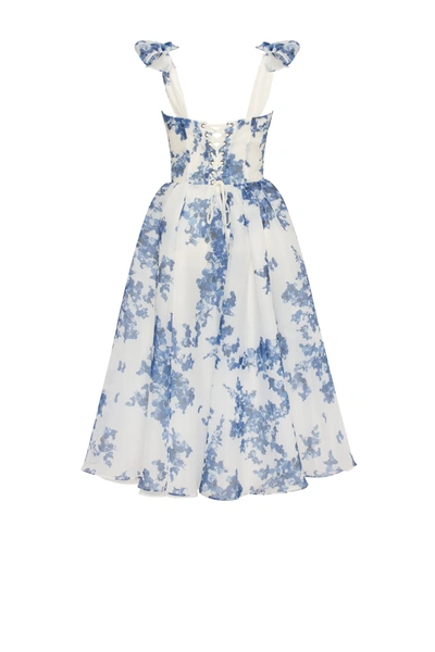 Shop Milla Charming Blue Hydrangea-patterned Organza Midi Dress, Garden Of Eden In Blue-navy