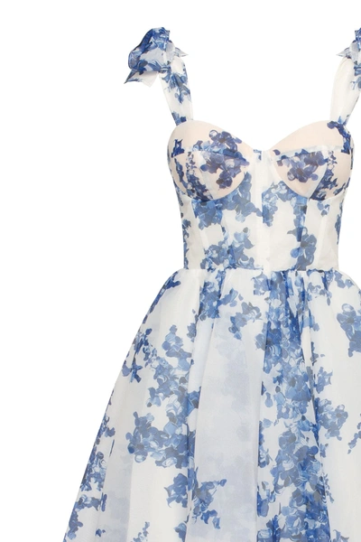 Milla Charming Blue Hydrangea-patterned Organza Midi Dress, Garden Of Eden In Blue-navy