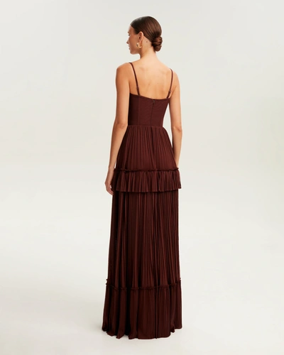 Milla Chocolate Spaghetti Strap Pleated Maxi Dress, Garden Of Eden In Brown