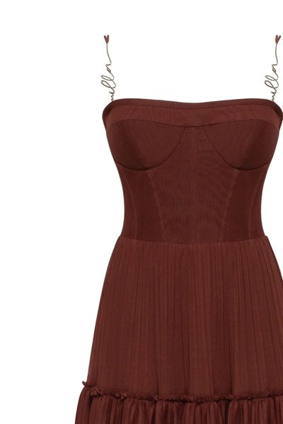 Milla Chocolate Spaghetti Strap Pleated Maxi Dress, Garden Of Eden In Brown