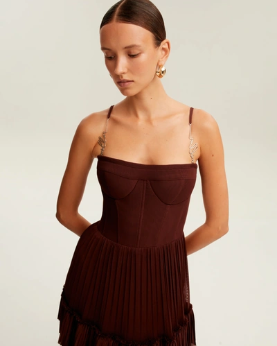 Shop Milla Chocolate Spaghetti Strap Pleated Maxi Dress, Garden Of Eden In Brown