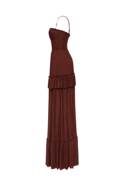 Milla Chocolate Spaghetti Strap Pleated Maxi Dress, Garden Of Eden In Brown