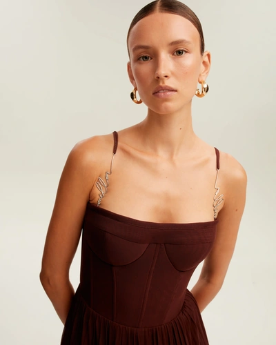 Milla Chocolate Spaghetti Strap Pleated Maxi Dress, Garden Of Eden In Brown