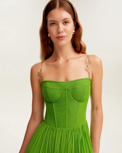 Milla Green Spaghetti Strap Pleated Maxi Dress, Garden Of Eden | ModeSens