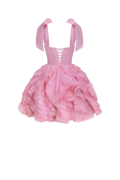 Milla Danceable Mini With Ruched Flower Appliques, Garden Of Eden In Pink