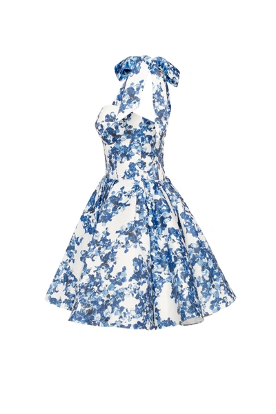 Milla Marvelous Blue Hydrangea Mini Dress On Straps, Garden Of Eden In Blue-double