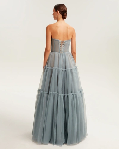 Milla Ocean Wave Tulle Maxi Dress With Ruffled Skirt, Garden Of Eden In Ocean Wave