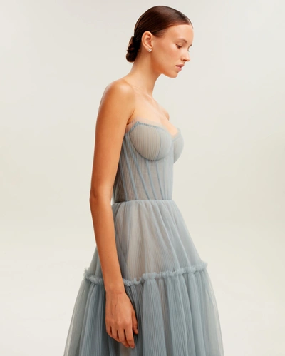 Milla Ocean Wave Tulle Maxi Dress With Ruffled Skirt, Garden Of Eden In Ocean Wave