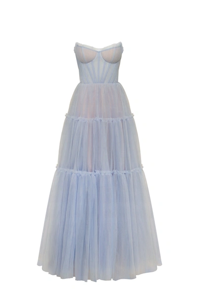 Shop Milla Cloudy Blue Tulle Maxi Dress With Ruffled Skirt, Garden Of Eden In Dark Blue