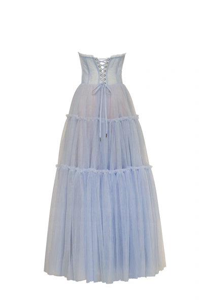 Shop Milla Cloudy Blue Tulle Maxi Dress With Ruffled Skirt, Garden Of Eden In Dark Blue