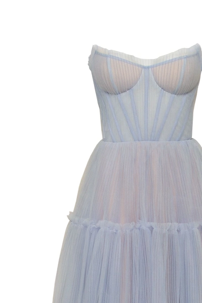 Milla Cloudy Blue Tulle Maxi Dress With Ruffled Skirt, Garden Of Eden In Dark Blue