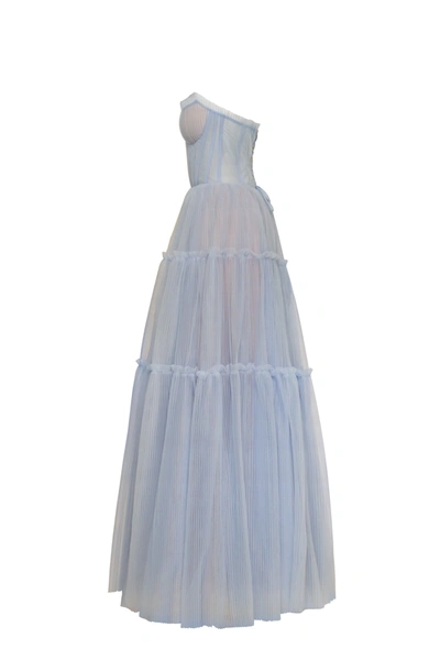 Shop Milla Cloudy Blue Tulle Maxi Dress With Ruffled Skirt, Garden Of Eden In Dark Blue