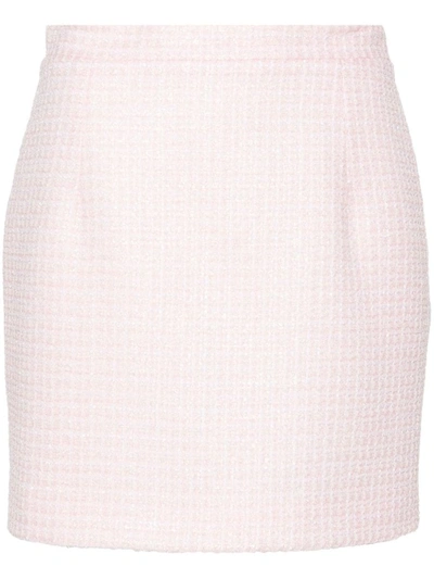 Shop Alessandra Rich Sequin Checked Tweed Mini Skirt In Powder