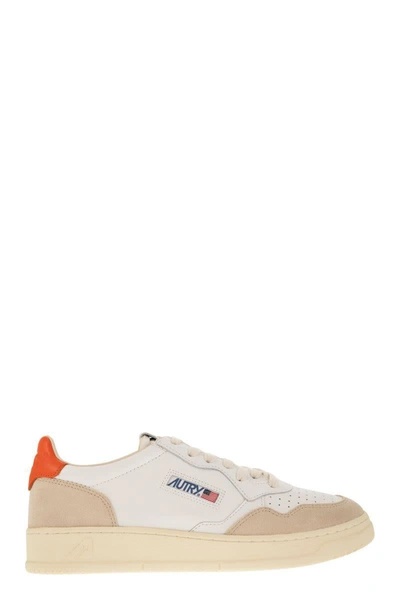 Shop Autry Medalist Low - Leather And Suede Sneakers In White/orange
