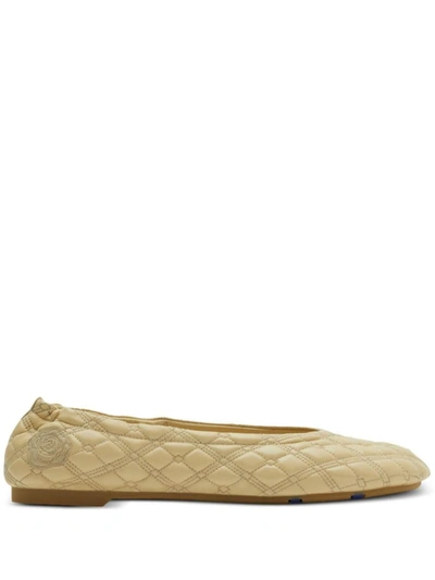 Shop Burberry Leather Ballet Flats In White