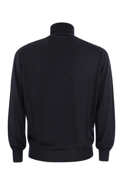 Shop Brunello Cucinelli Lightweight Turtleneck Sweater In Cashmere And Silk In Blue
