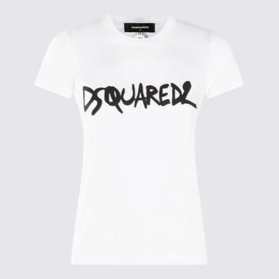 Shop Dsquared2 White And Black Cotton T-shirt