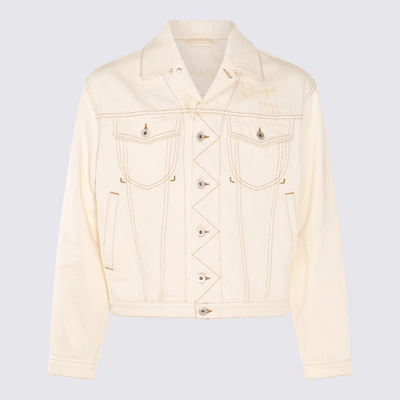 Shop Kenzo Cream Cotton Denim Jacket In Stone Bleached White Denim