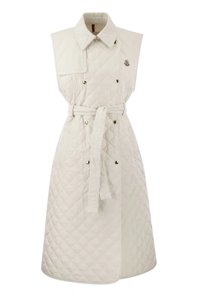 Shop Moncler Alcione - Sleeveless Trench Down Jacket In White
