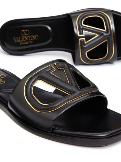Shop Valentino Garavani Vlogo Cut-out Leather Sandals In Black