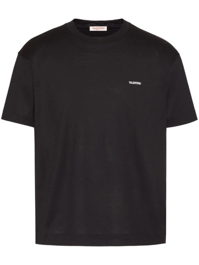 Shop Valentino Logo Cotton T-shirt In Black