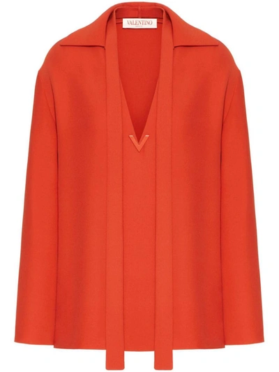 Shop Valentino Vlogo Silk Blouse In Orange
