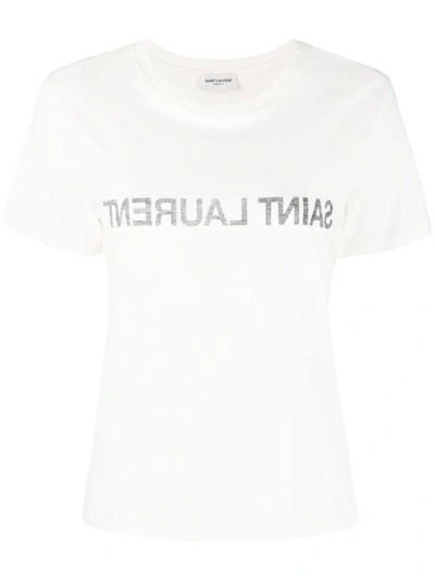 Shop Saint Laurent T-shirt Logo Clothing In White