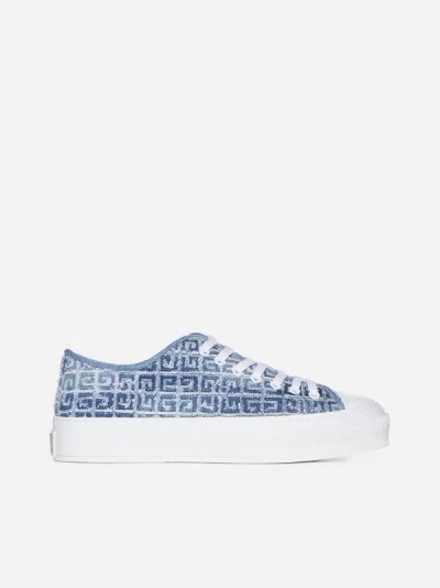 Shop Givenchy City 4g Denim Low Sneakers In Medium Blue