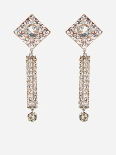 Shop Alessandra Rich Pendant Crystal Earrings In Crystal,silver