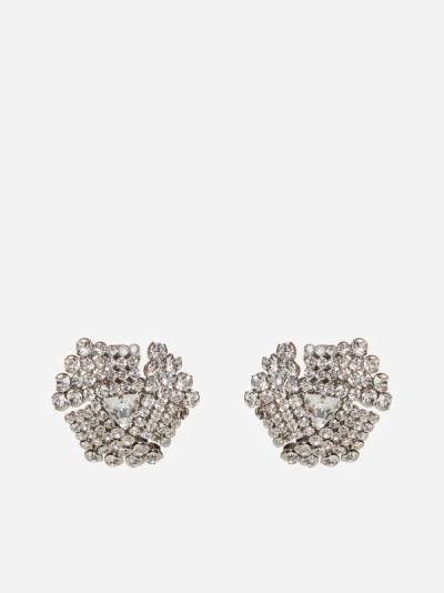 Shop Alessandra Rich Crystal Earrings In Crystal,silver