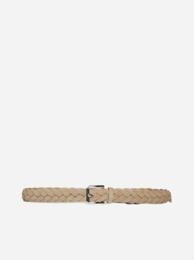 Shop Brunello Cucinelli Suede Woven Belt In Noisette