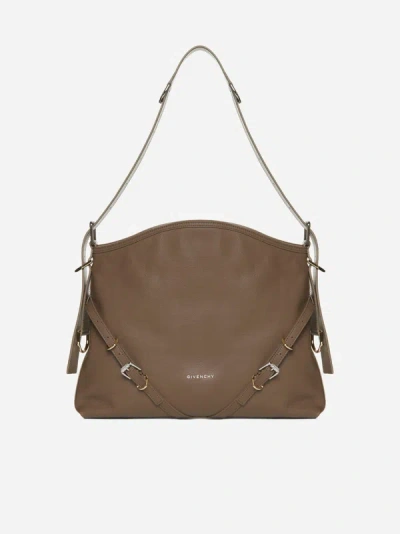 Shop Givenchy Voyou Leather Medium Bag In Taupe
