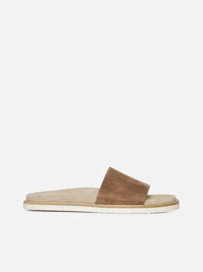 Shop Brunello Cucinelli Suede Slides In Brown