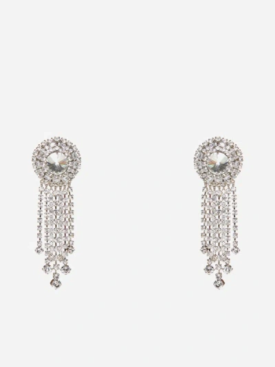 Shop Alessandra Rich Crystal Fringed Round Earrings In Crystal,silver