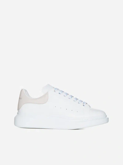 Shop Alexander Mcqueen Oversize Leather Sneakers In White,beige