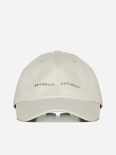 Shop Brunello Cucinelli Logo Cotton Baseball Cap In Beige