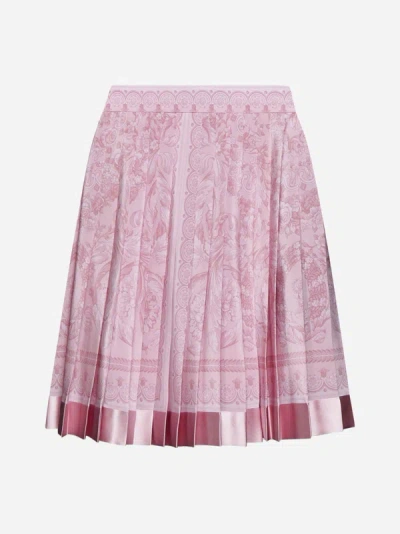 Shop Versace Barocco Silk Miniskirt In Pale Pink