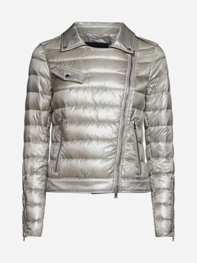 Shop Herno Biker-style Quilted Nylon Down Jacket In Pearl Grey