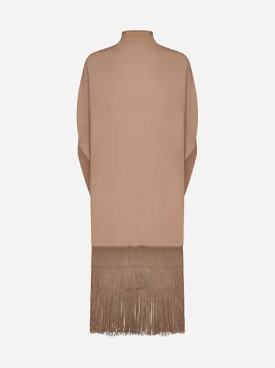 Shop Khaite Olson Viscose-blend Fringed Dress In Almond