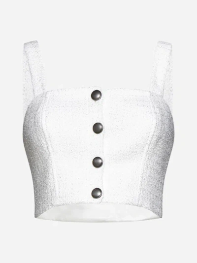 Shop Alessandra Rich Sequin Check Tweed Crop Top In White