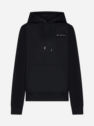 Shop Jacquemus Brode' Cotton Hoodie In Black